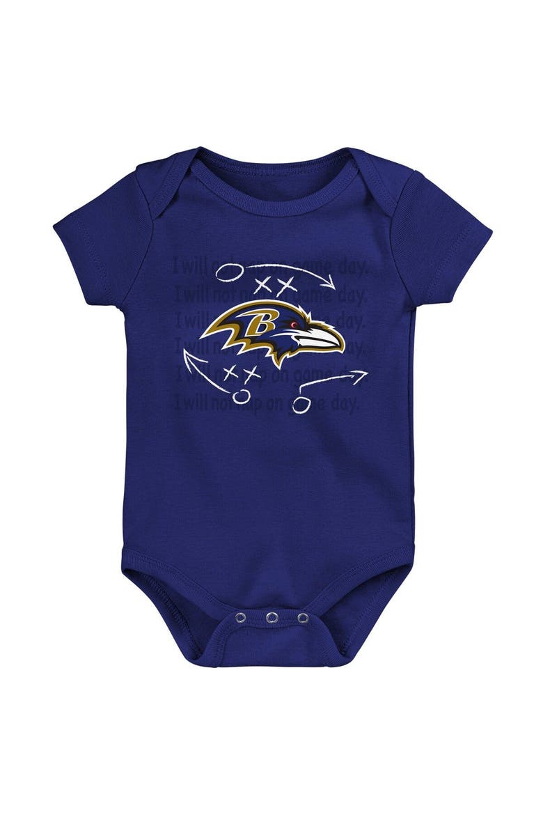 Newborn & Infant Purple/Black/Heather Gray Baltimore Ravens Three-Pack Eat, Sleep & Drool Retro Bodysuit Set, Alternate, color, Purple