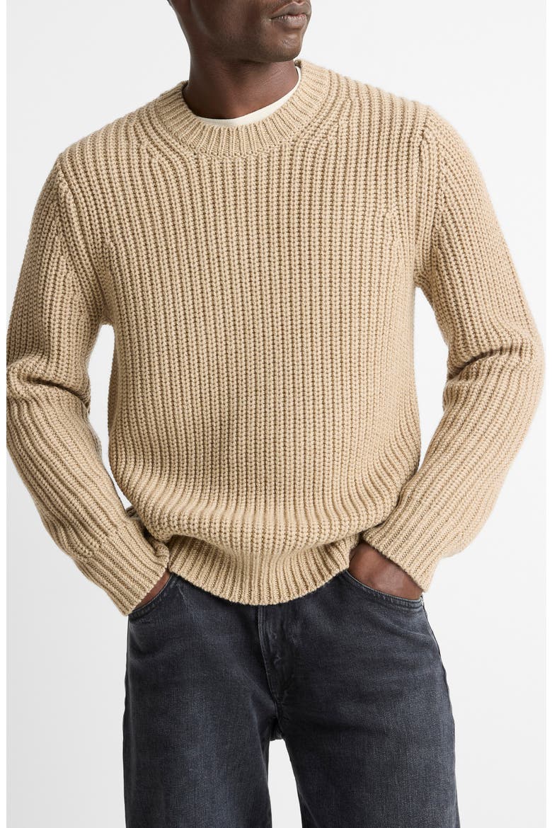 Shaker Stitch Merino Wool Crewneck Sweater, Main, color, RIVER SAND