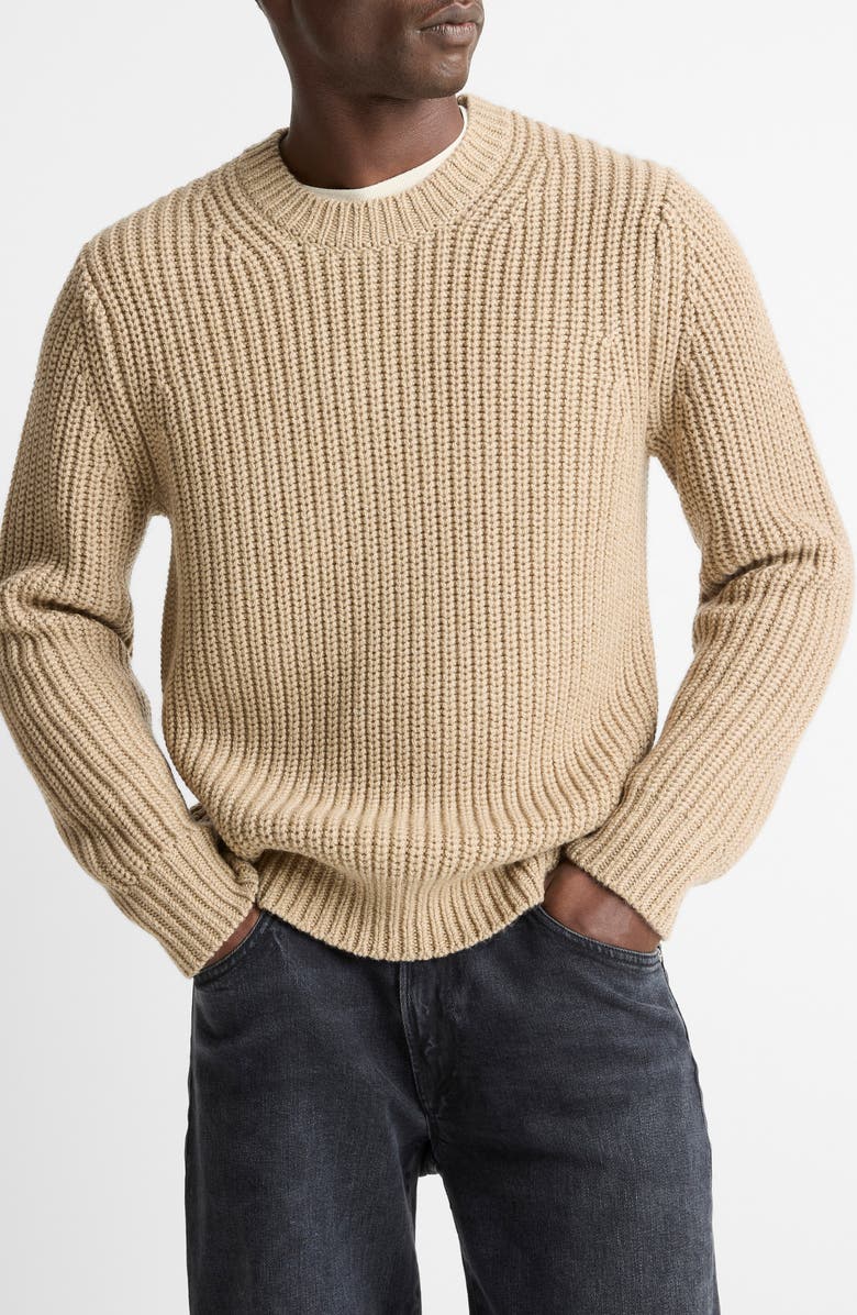 Vince Shaker Stitch Merino Wool Crewneck Sweater, Main, color, River Sand