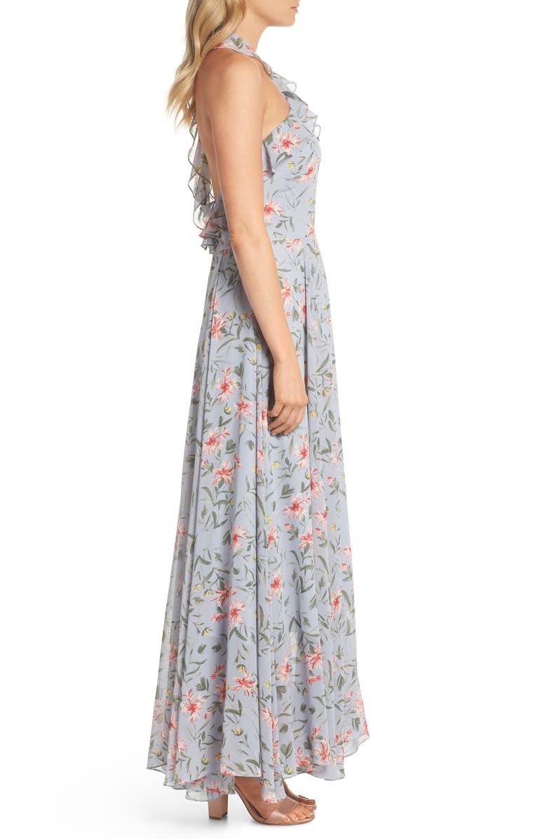 Gal Meets Glam Collection Ella Floral Ruffle Chiffon Maxi Dress, Alternate, color, 