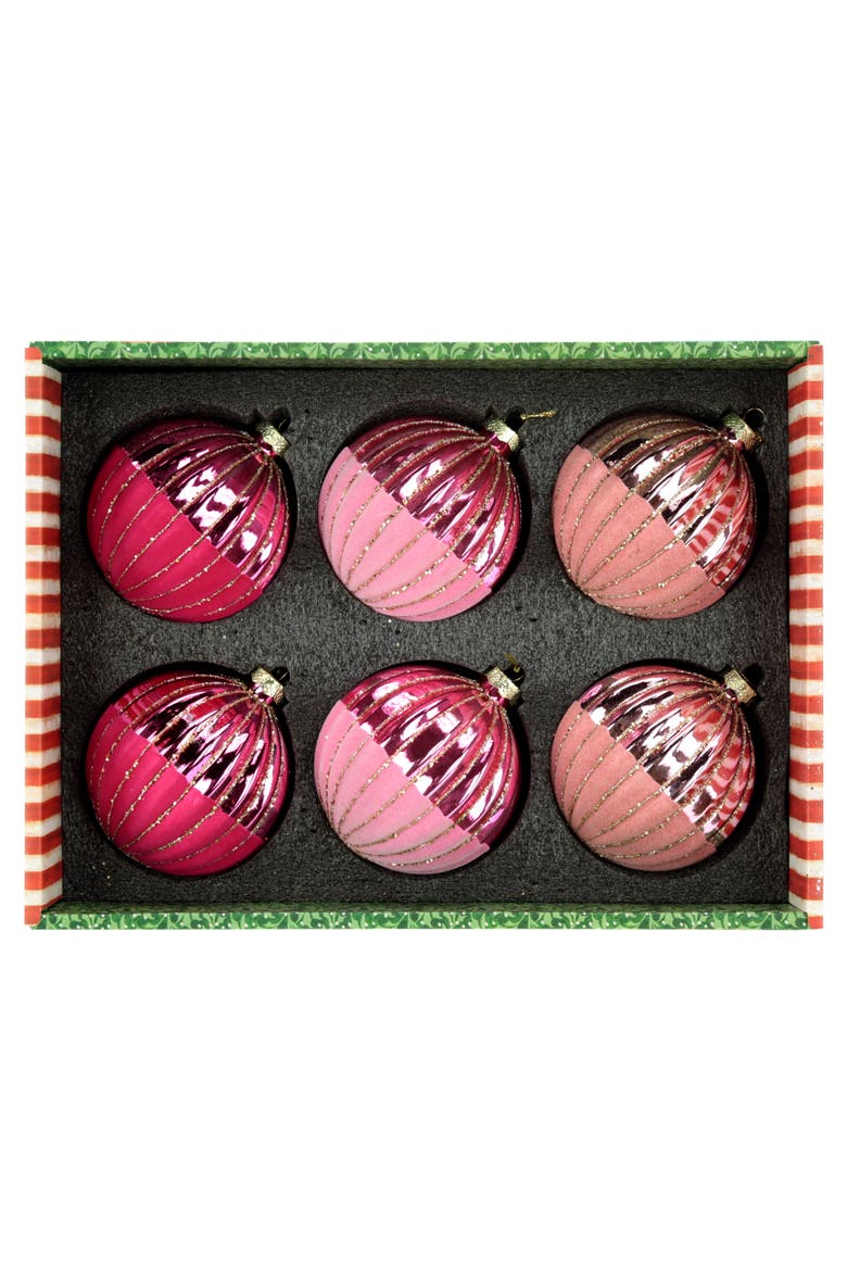 Striped Velvet Ornament, Box of 6, Alternate, color, Pink
