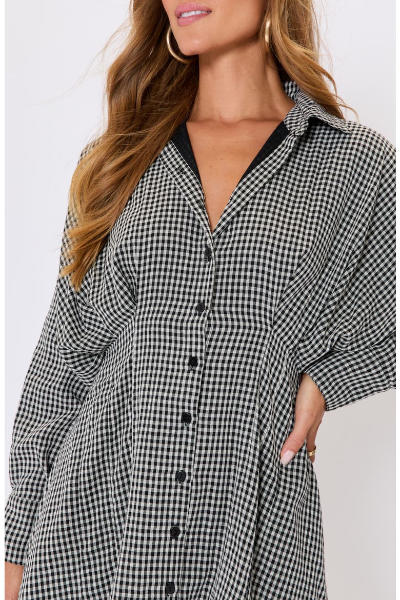 Lara Check Long Sleeve Mini Shirtdress, Alternate, color, BLACK CHECK