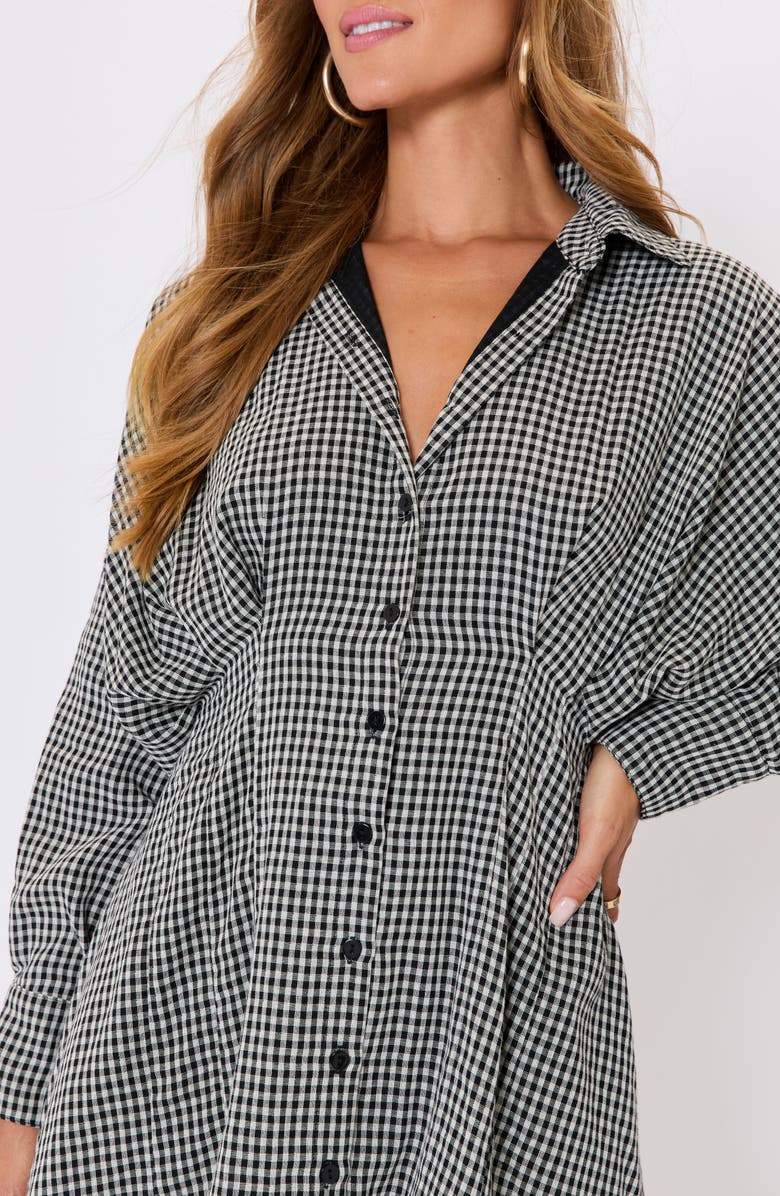 VICI Collection Lara Check Long Sleeve Mini Shirtdress, Alternate, color, Black Check