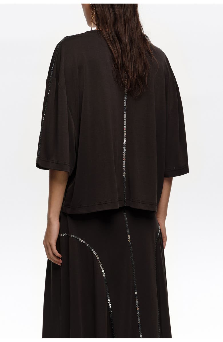 Bimba y Lola Faded Fluid T-Shirt With Sequins, Alternate, color, Washed Black