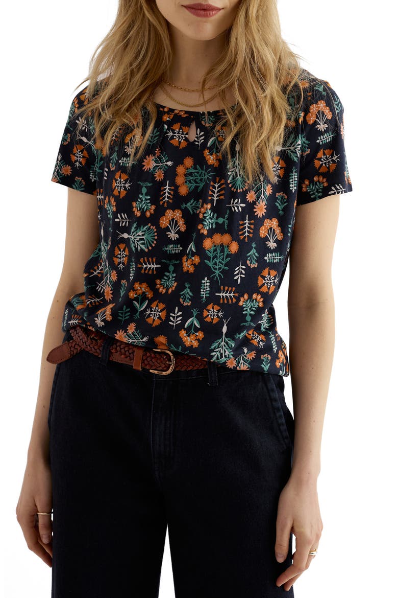 Appletree Floral Keyhole T-Shirt, Main, color, APOTHECARY PLANTS INKWELL