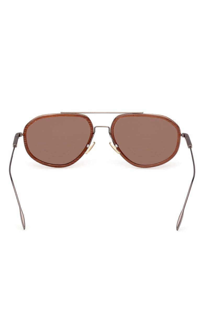 ZEGNA 56mm Geometric Sunglasses, Alternate, color, Aniline And Foliage / Brown