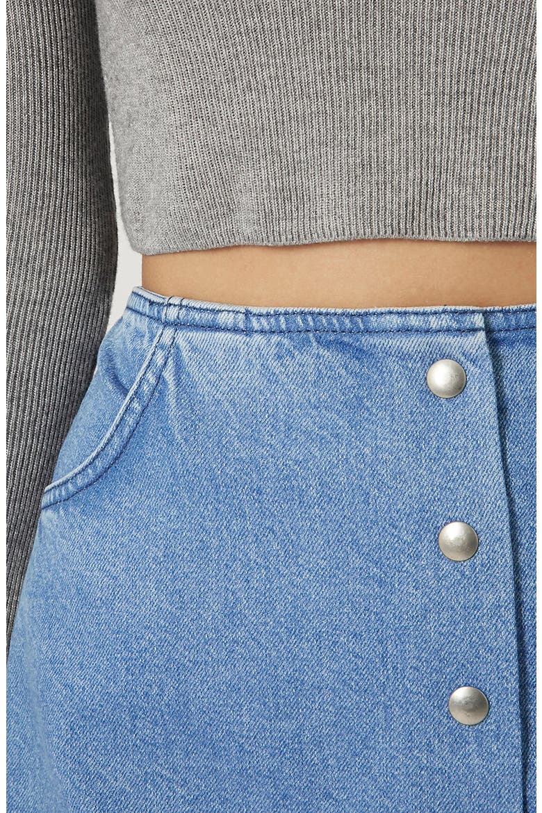 Moto Snap Front Denim Skirt, Alternate, color, BLUE