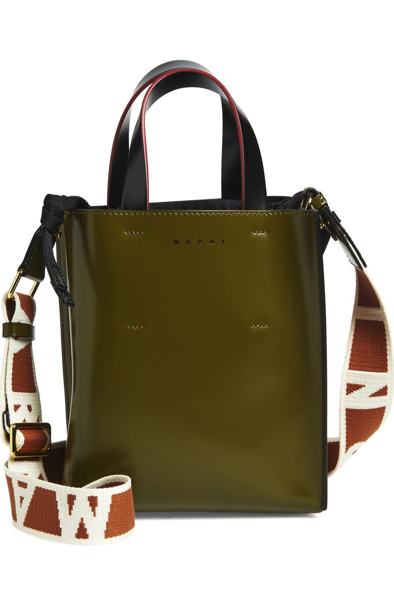 Marni Mini Museo Colorblock Leather Tote, Main, color, 302 - Olive/ Green
