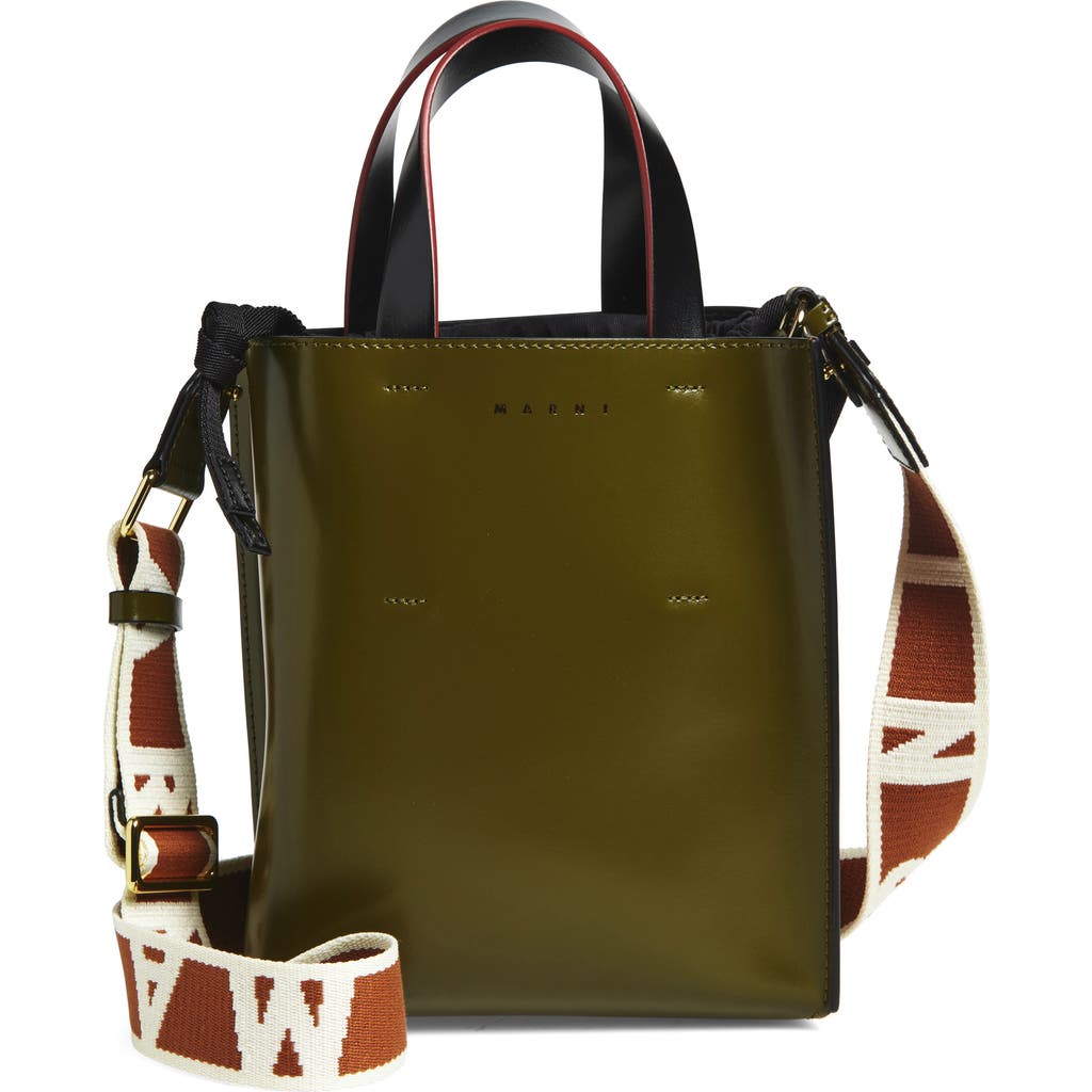 Marni Mini Museo Colorblock Leather Tote In Green