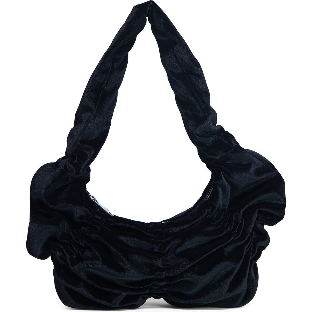 Topshop Ruched Velvet Shoulder Bag In Black