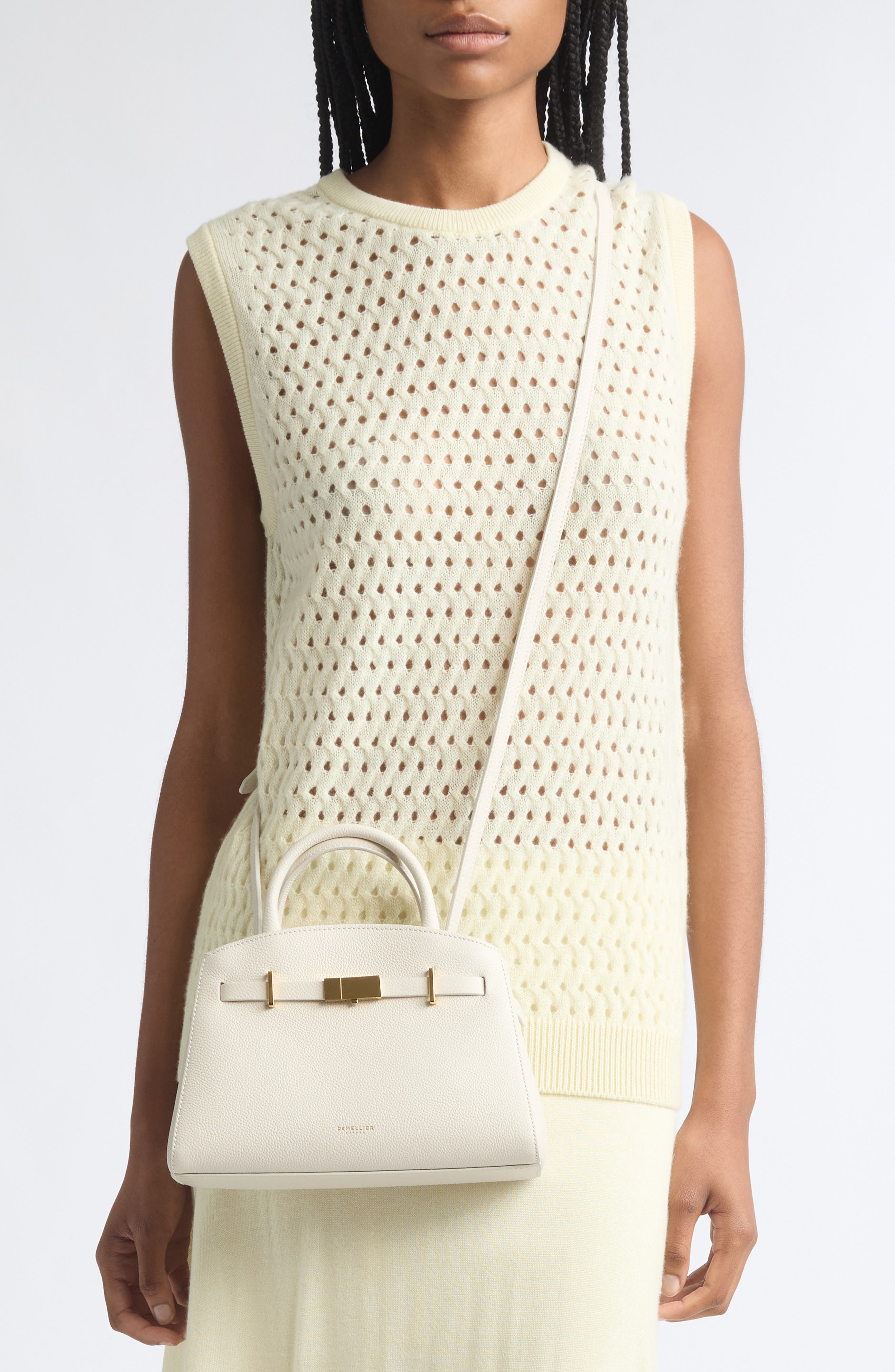 The Small Hudson Leather Tote, Alternate, color, CHALK