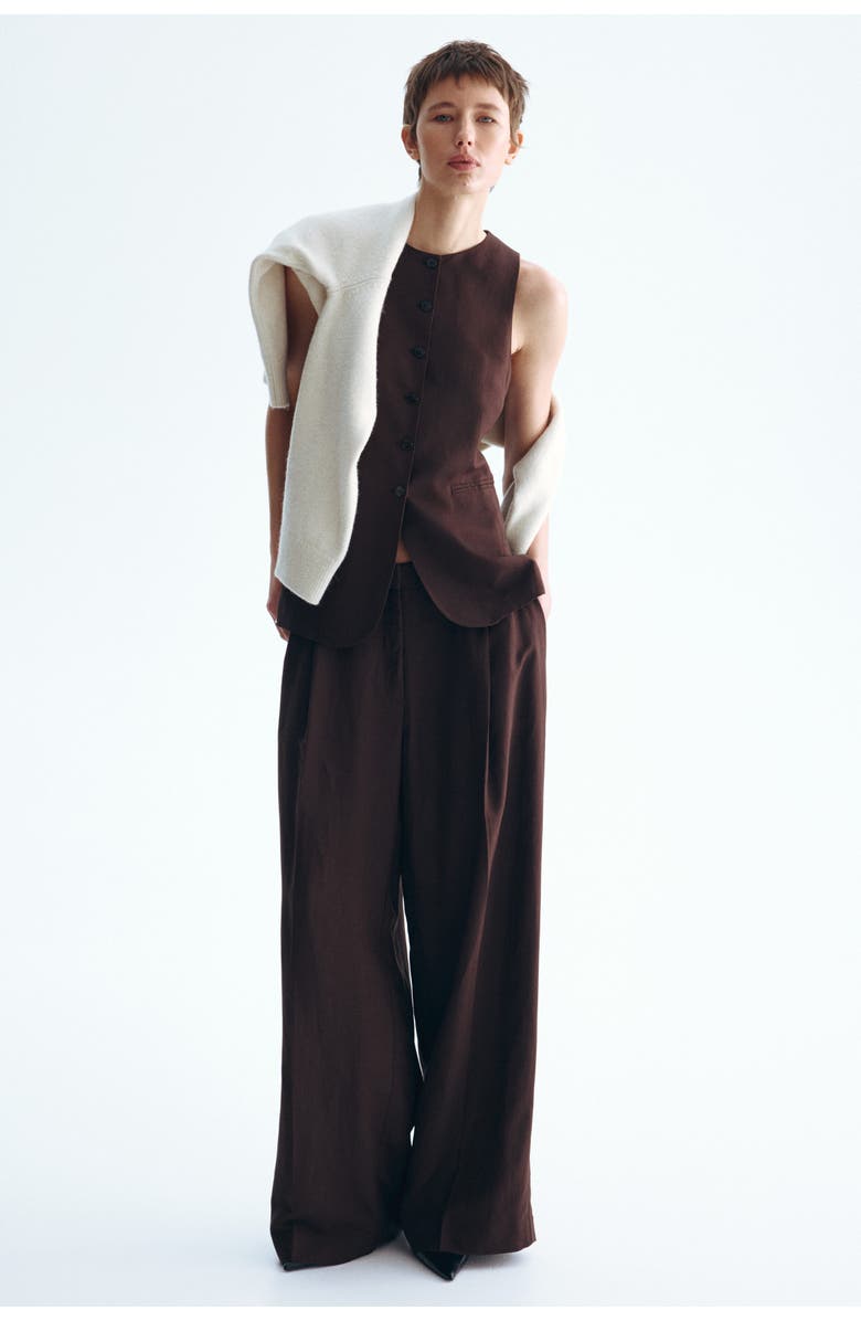 H&M Long Waistcoat, Alternate, color, Dark Brown