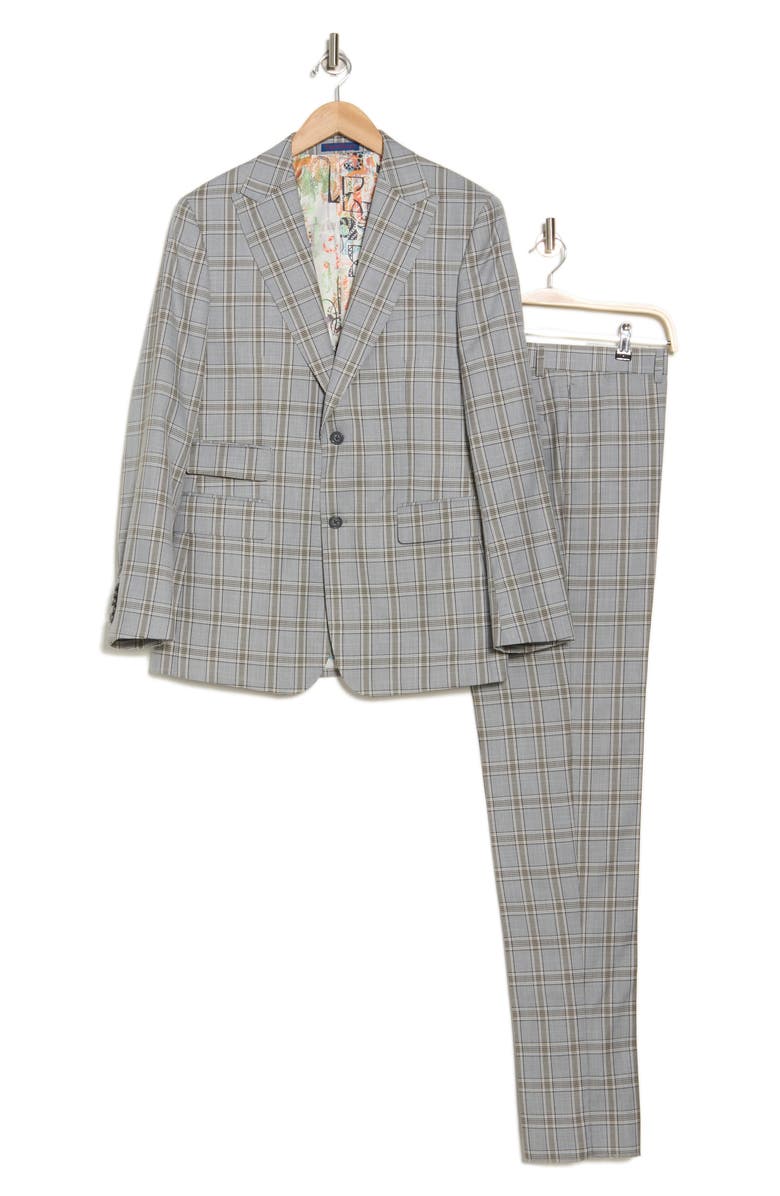 English Laundry Plaid Khaki Stretch Mélange Suit, Alternate, color, Grey/ Khaki