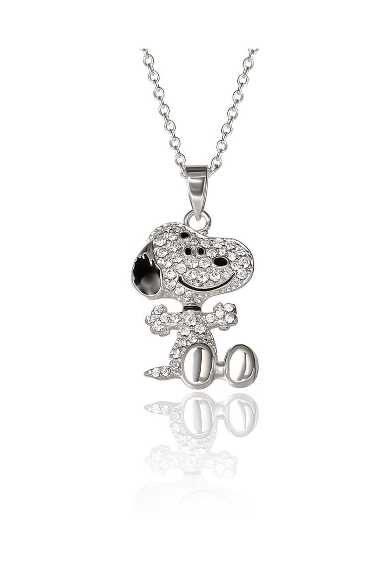 Snoopy Silver Plated 3D Pave Pendent, 18'' Chain, Main, color, Silver