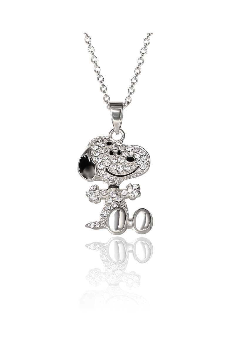 PEANUTS Snoopy Silver Plated 3D Pave Pendent, 18'' Chain, Main, color, Silver