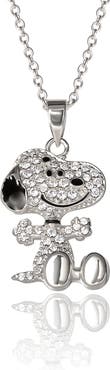 PEANUTS Snoopy Silver Plated 3D Pave Pendent, 18'' Chain
