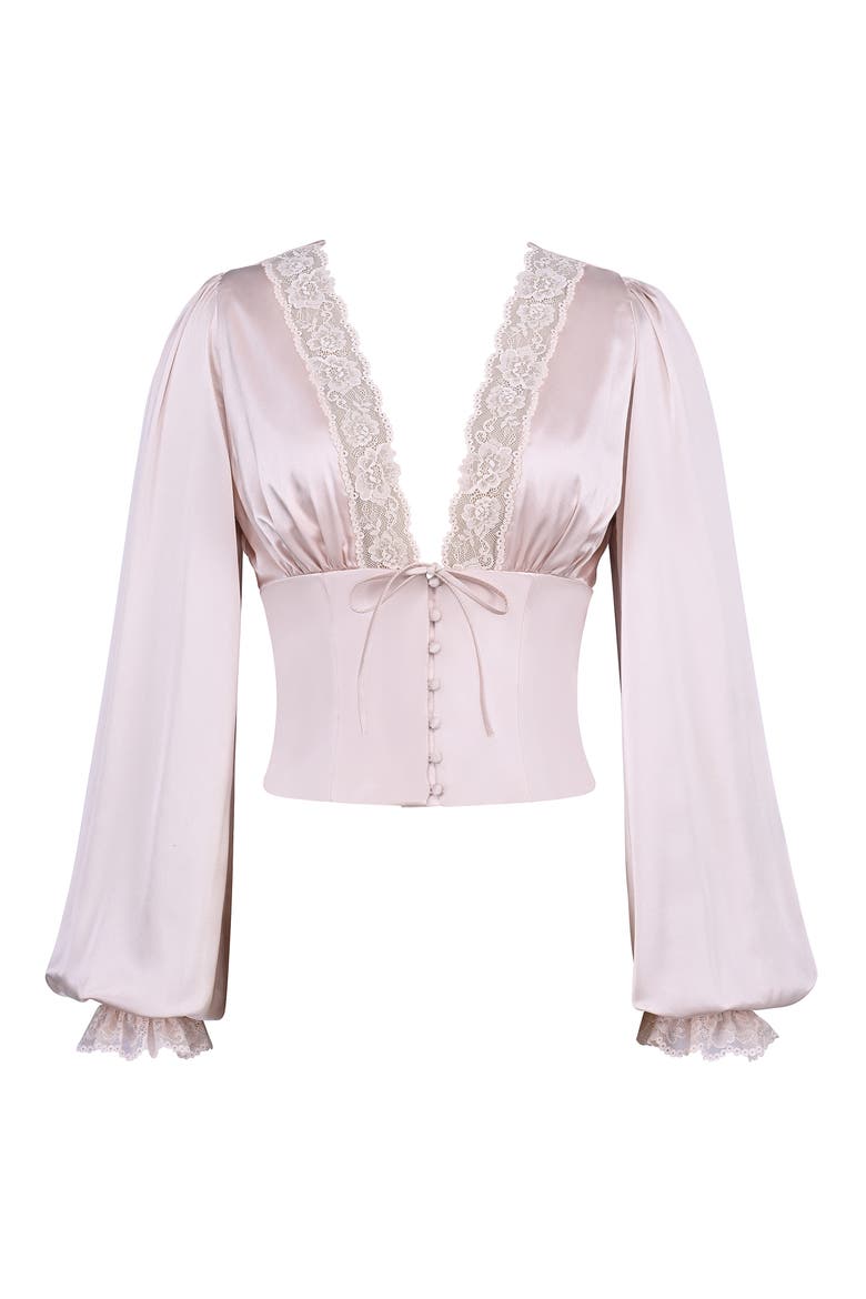 Luciana Silk Balloon Sleeve Crop Top, Alternate, color, PINK