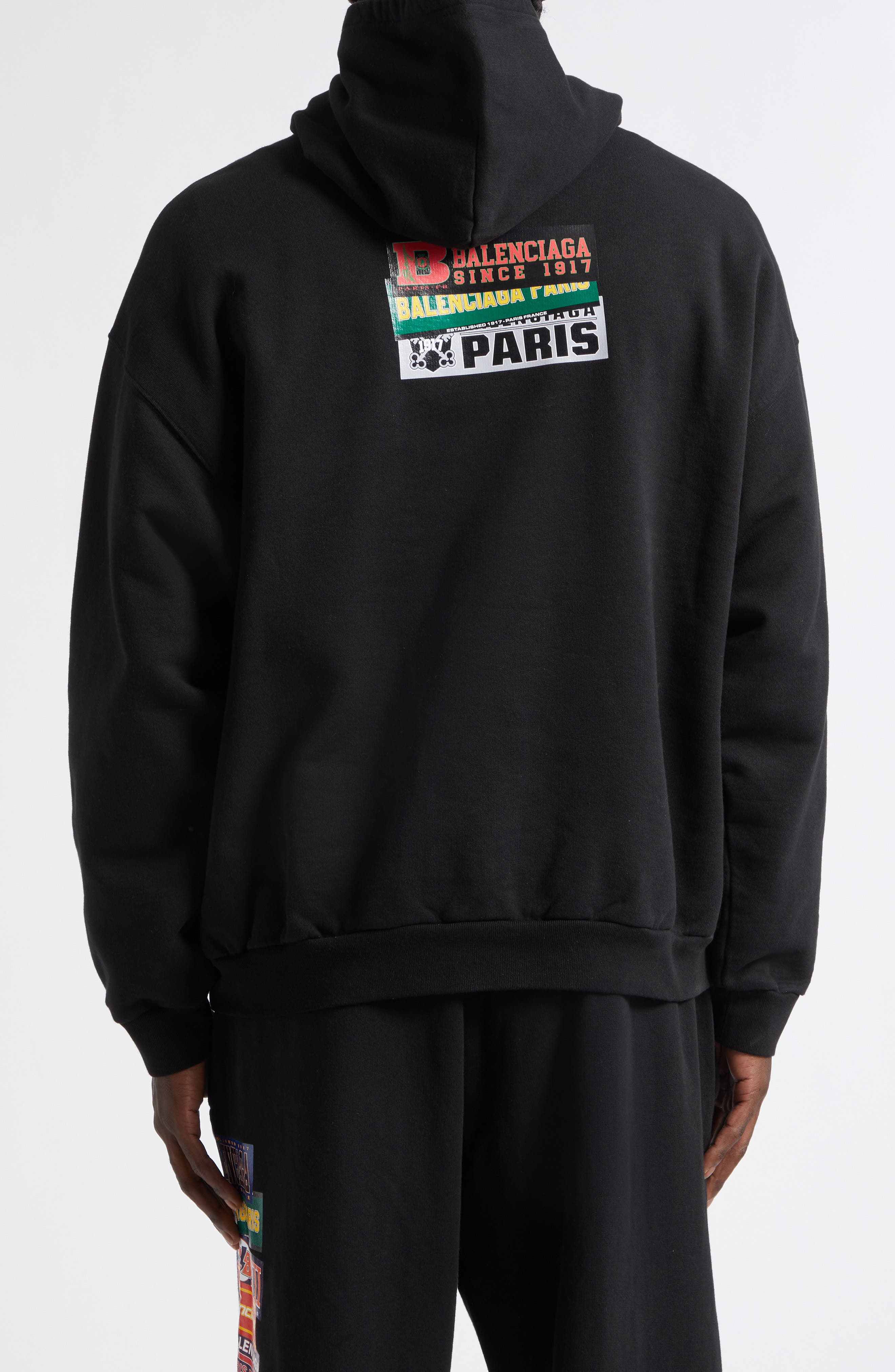 Balenciaga Medium Fit Bumper Stickers Appliqué Graphic Hoodie (Men