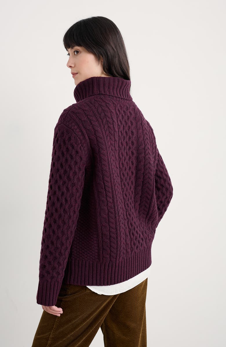 Seasalt Cornwall Pine Forest Cable Turtleneck Merino Wool Sweater, Alternate, color, Knit Melange Dark Hellebore