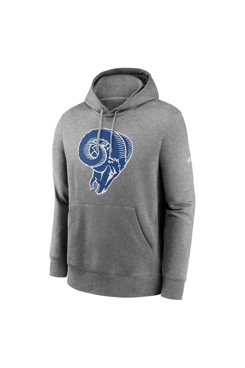 Men's Nike Heathered Gray Los Angeles Rams Rewind Club Fleece Pullover Hoodie, Alternate, color, Heather Gray