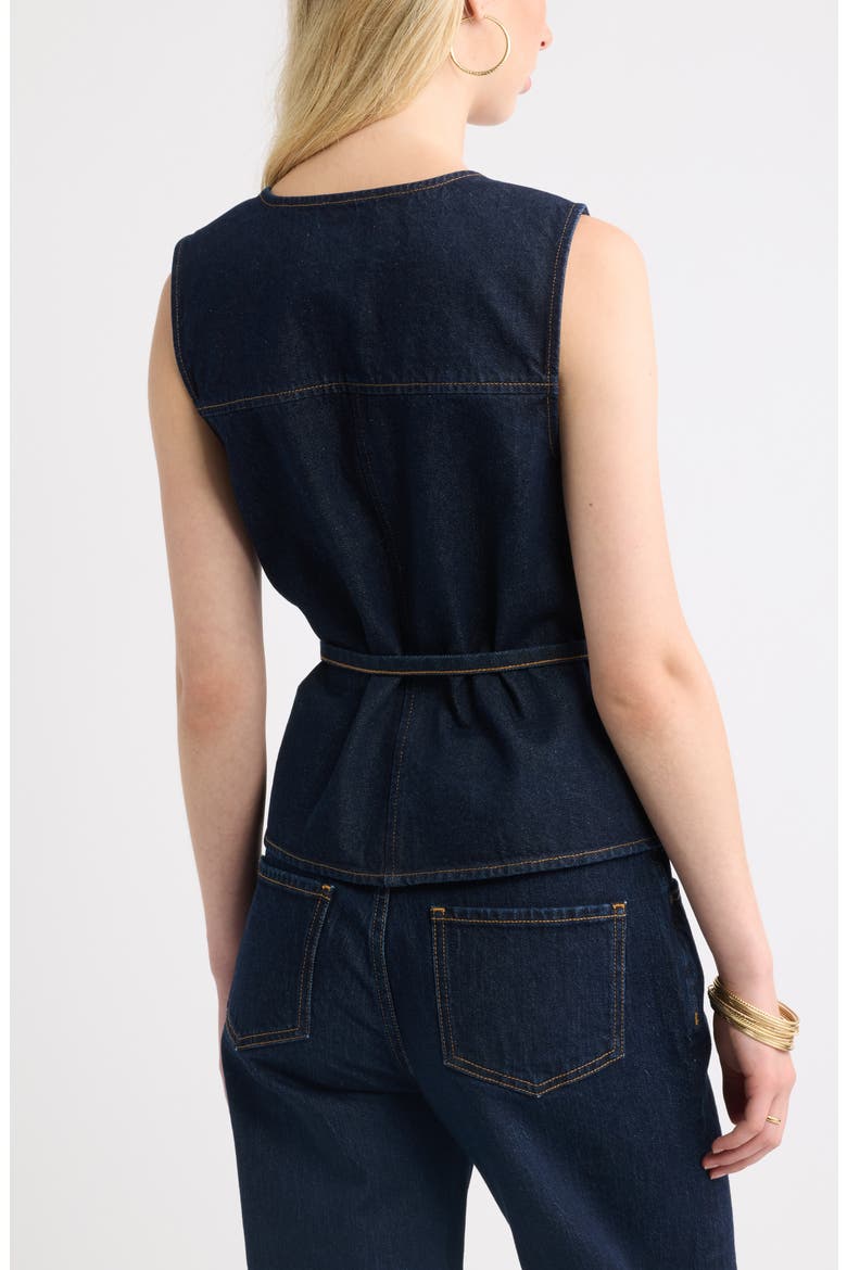 Tie Waist Denim Vest, Alternate, color, INDIGO RINSE