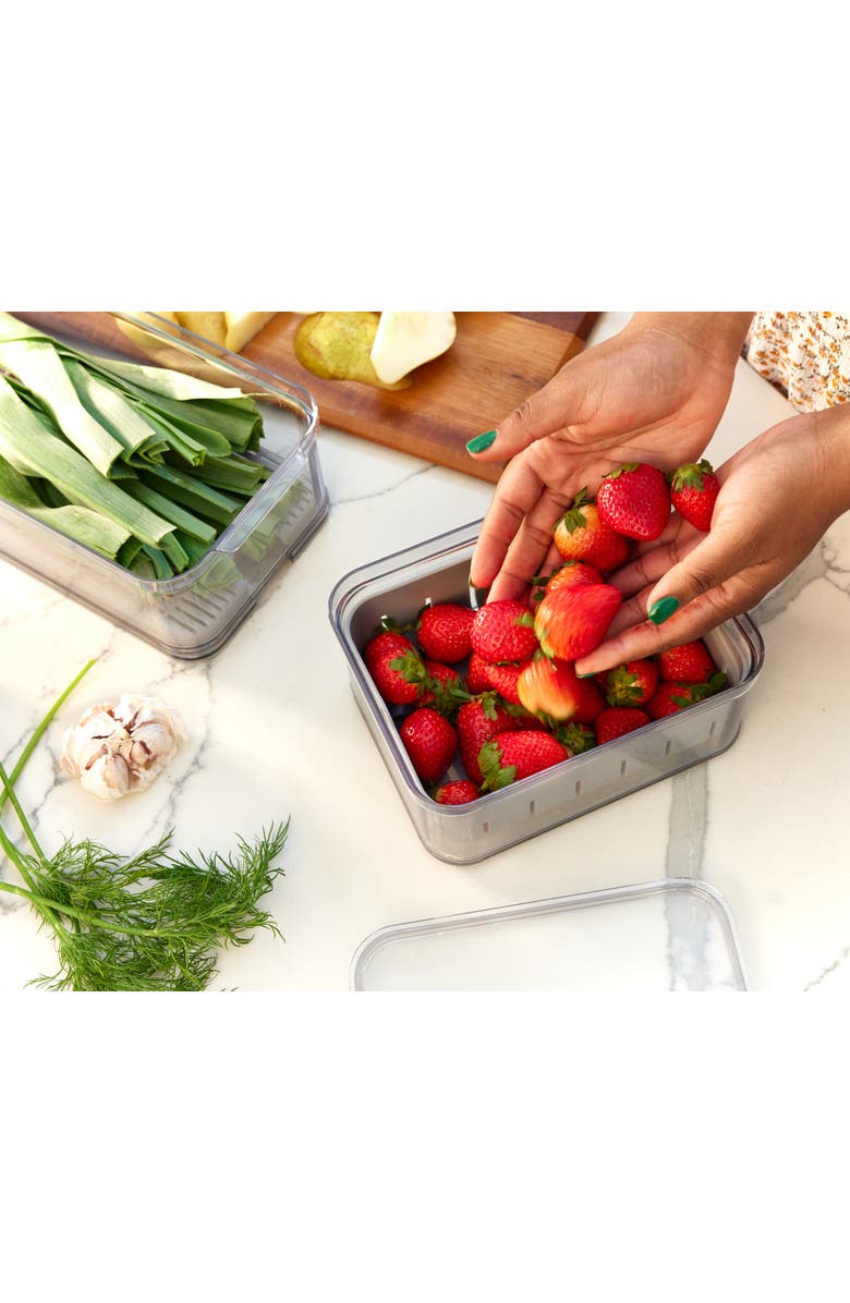 iDesign Small Fridge Bin with Removable Divider - Set of 6 - Clear/Gray, Alternate, color, Clear