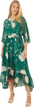 Yumi Bird And Floral Print Midi Wrap Dress
