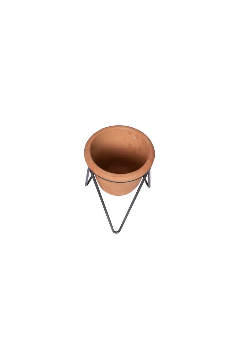 Terracotta Pot with Metal Stand, Alternate, color, Orange