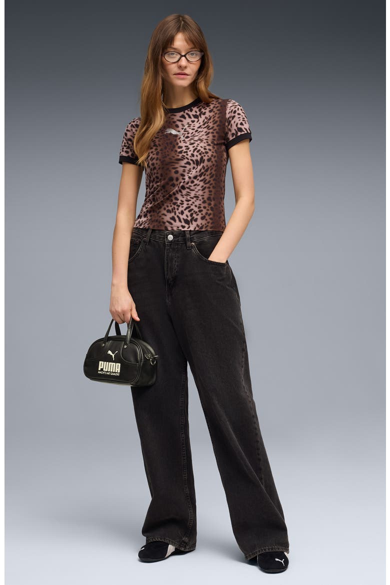 Essentials Bedazzled Rhinestone Embellished Leopard Print Cotton Graphic T-Shirt, Alternate, color, PUMA BLACK