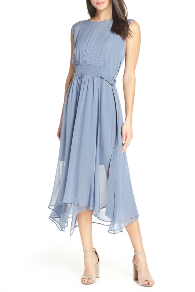 D-Ring Chiffon Midi Dress, Main, color, BLUE
