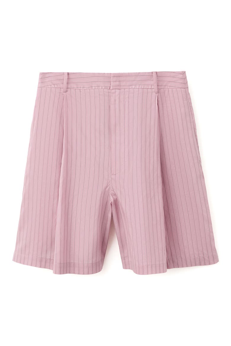 Pleated Pinstripe Straight Fit Bermuda Shorts, Alternate, color, PASTEL PINK