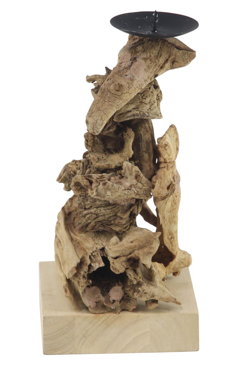 GINGER BIRCH STUDIO Large Recycled Natural Brown Tree Root Wooden Pillar Candle Holder with Spike, Alternate, color, 