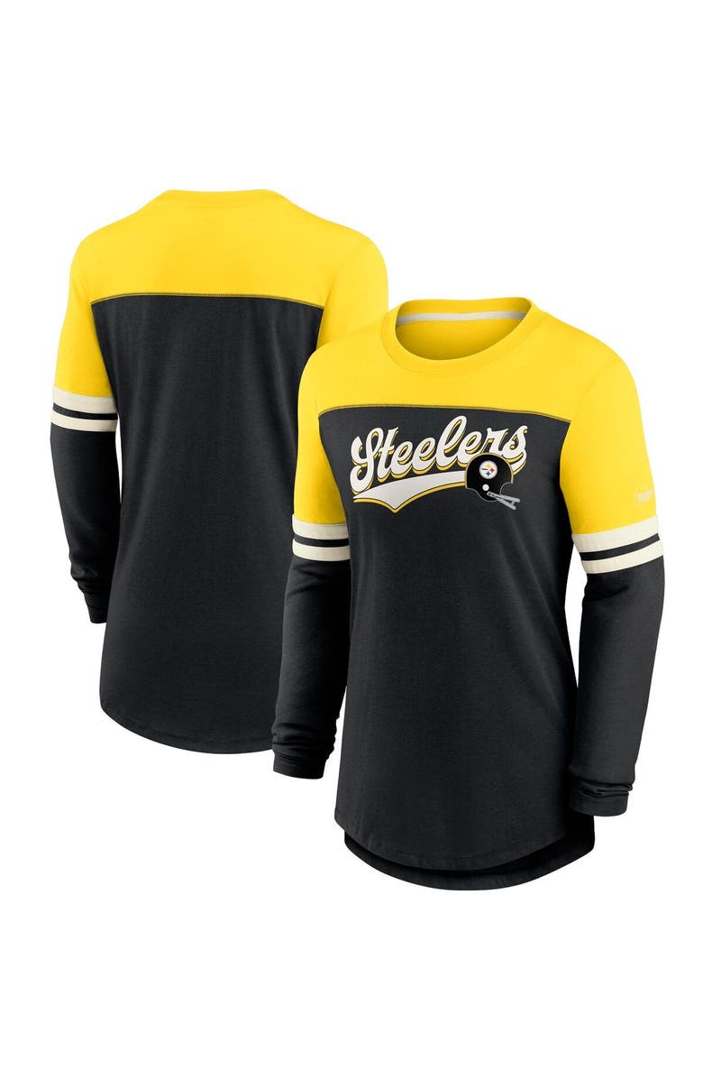 Nike Women's Nike Black/Gold Pittsburgh Steelers Retro Script Performance Tri-Blend Long Sleeve T-Shirt, Main, color, Black