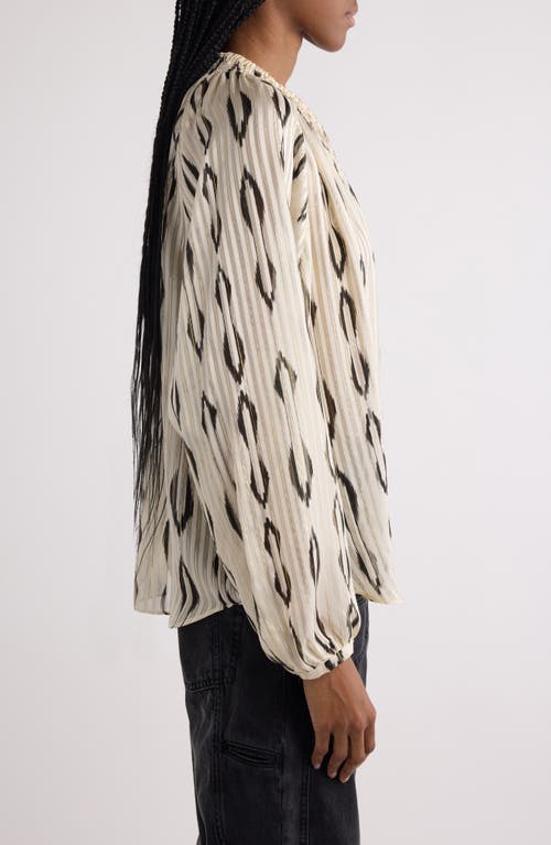 Shop Isabel Marant Syra Ikat Print Peasant Top In Ecru/black