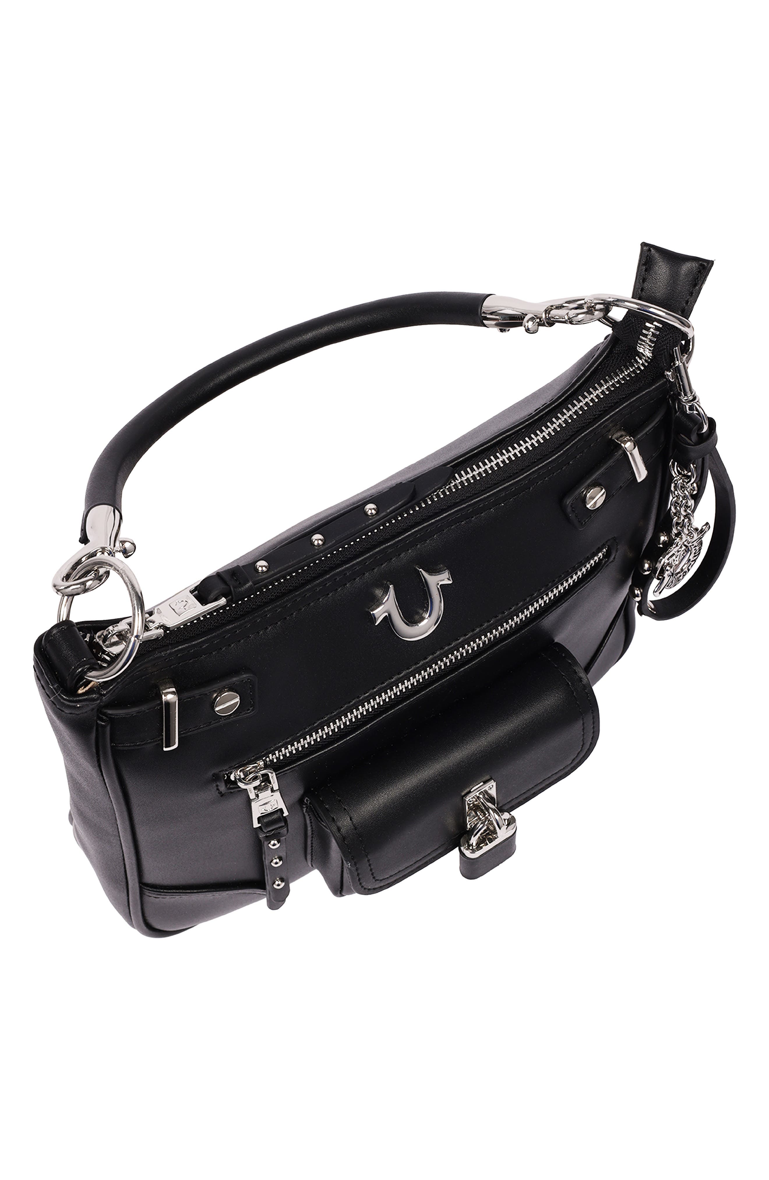 Moto Faux Leather Hobo, Alternate, color, BLACK