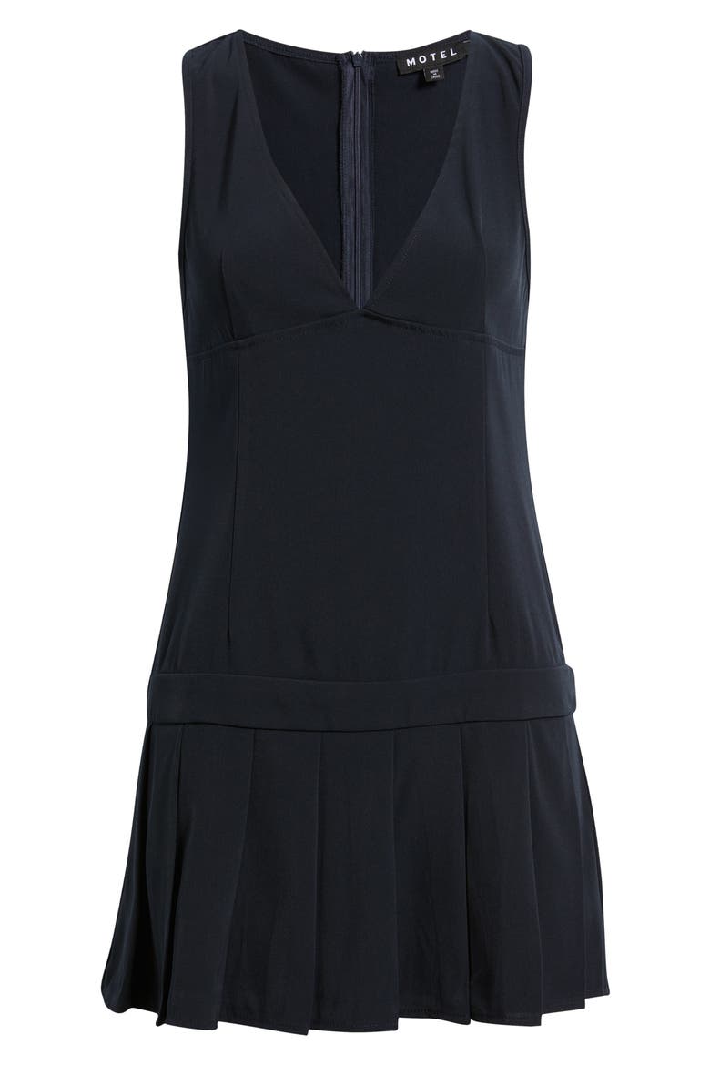 Rita Plunge Neck Pleated Minidress, Alternate, color, TAILORING NAVY