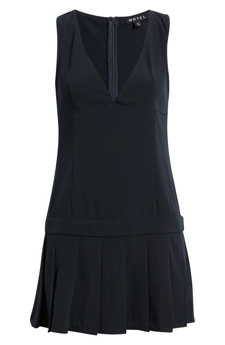 Motel Rita Plunge Neck Pleated Minidress, Alternate, color, Tailoring Navy