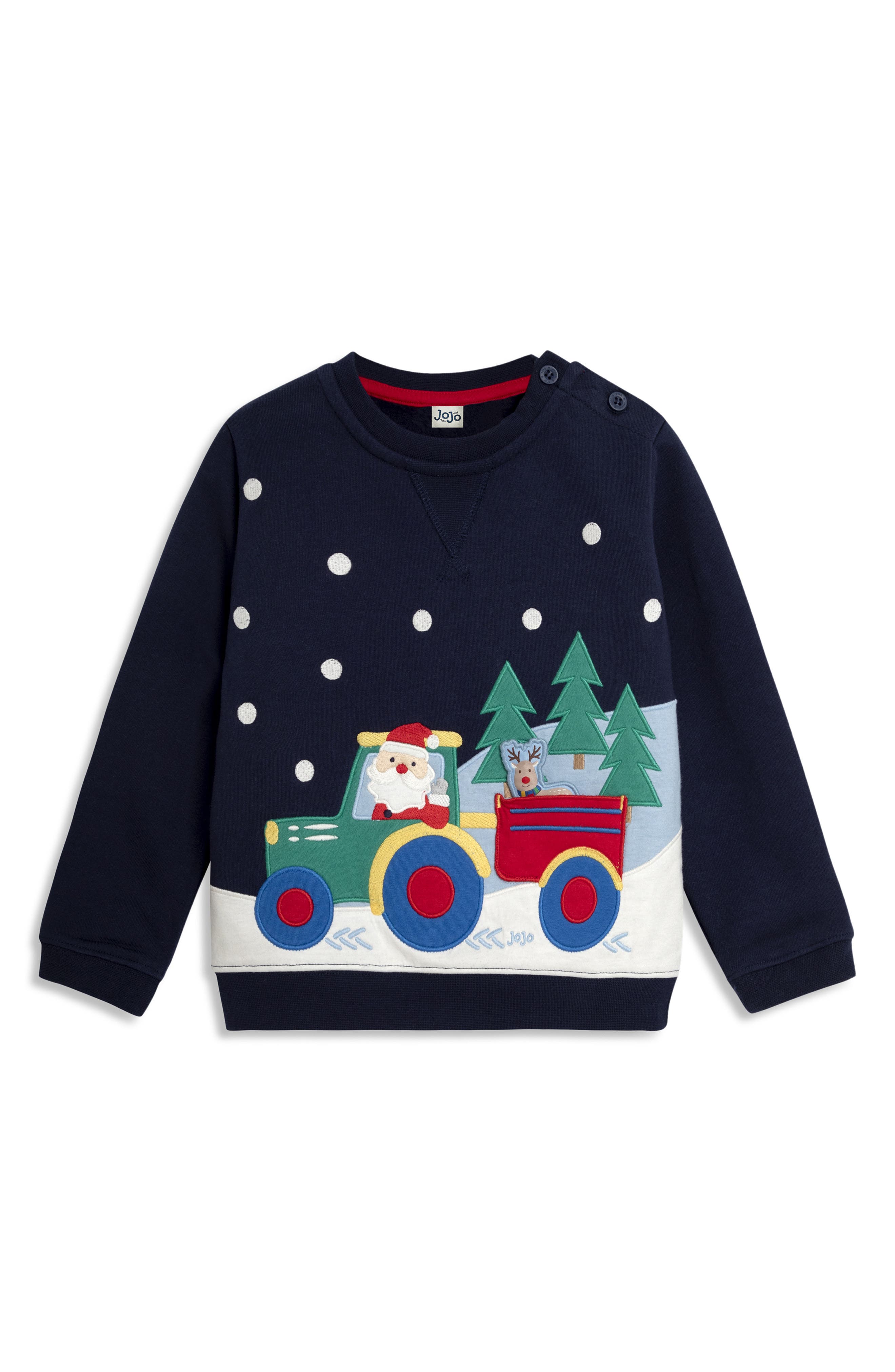 JOJO MAMAN BEBE Holiday Santa Construction Appliqué Cotton Graphic Sweatshirt