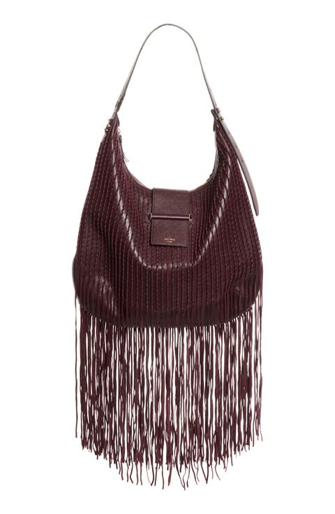 Bar Medium Leather Fringe Hobo