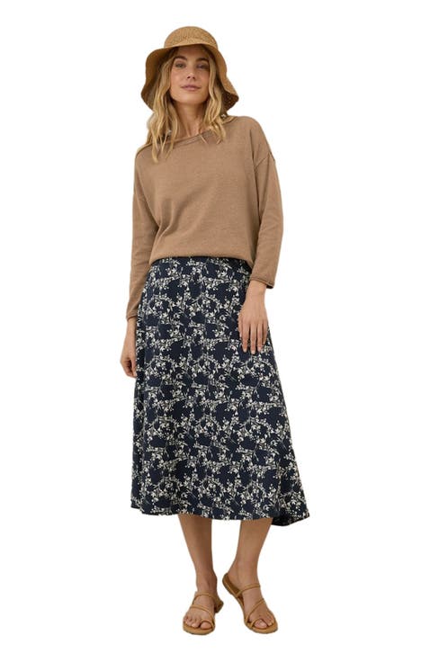 Organic Cotton Fit & Flare Midi Skirt
