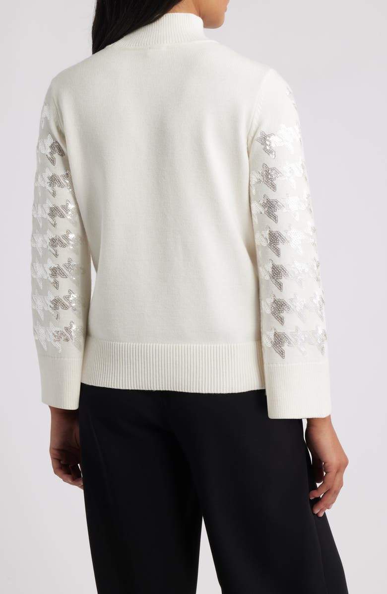 Anne Klein Sequin Houndstooth Mock Neck Sweater, Alternate, color, White Dove