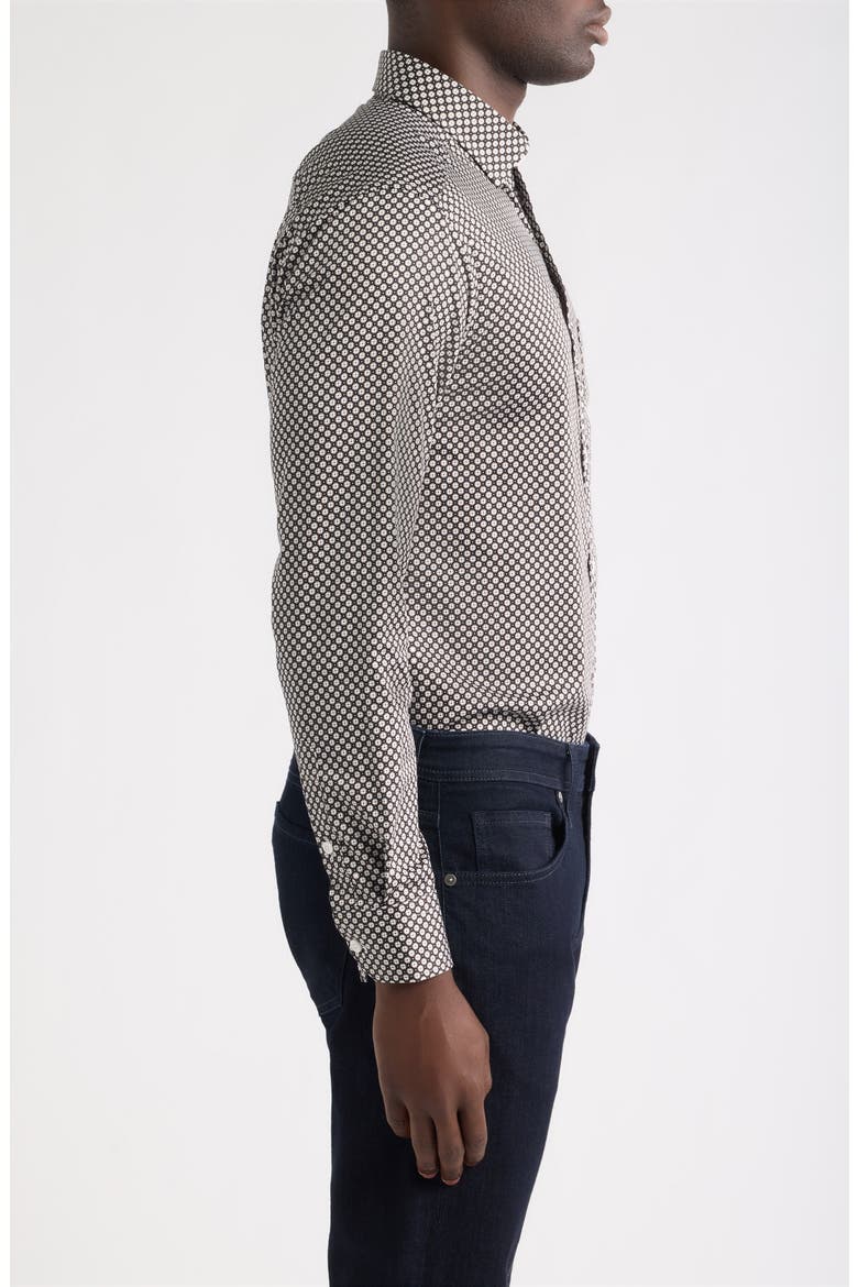Logan Print Button-Up Shirt, Alternate, color, BLACK / TAN MINI TILE