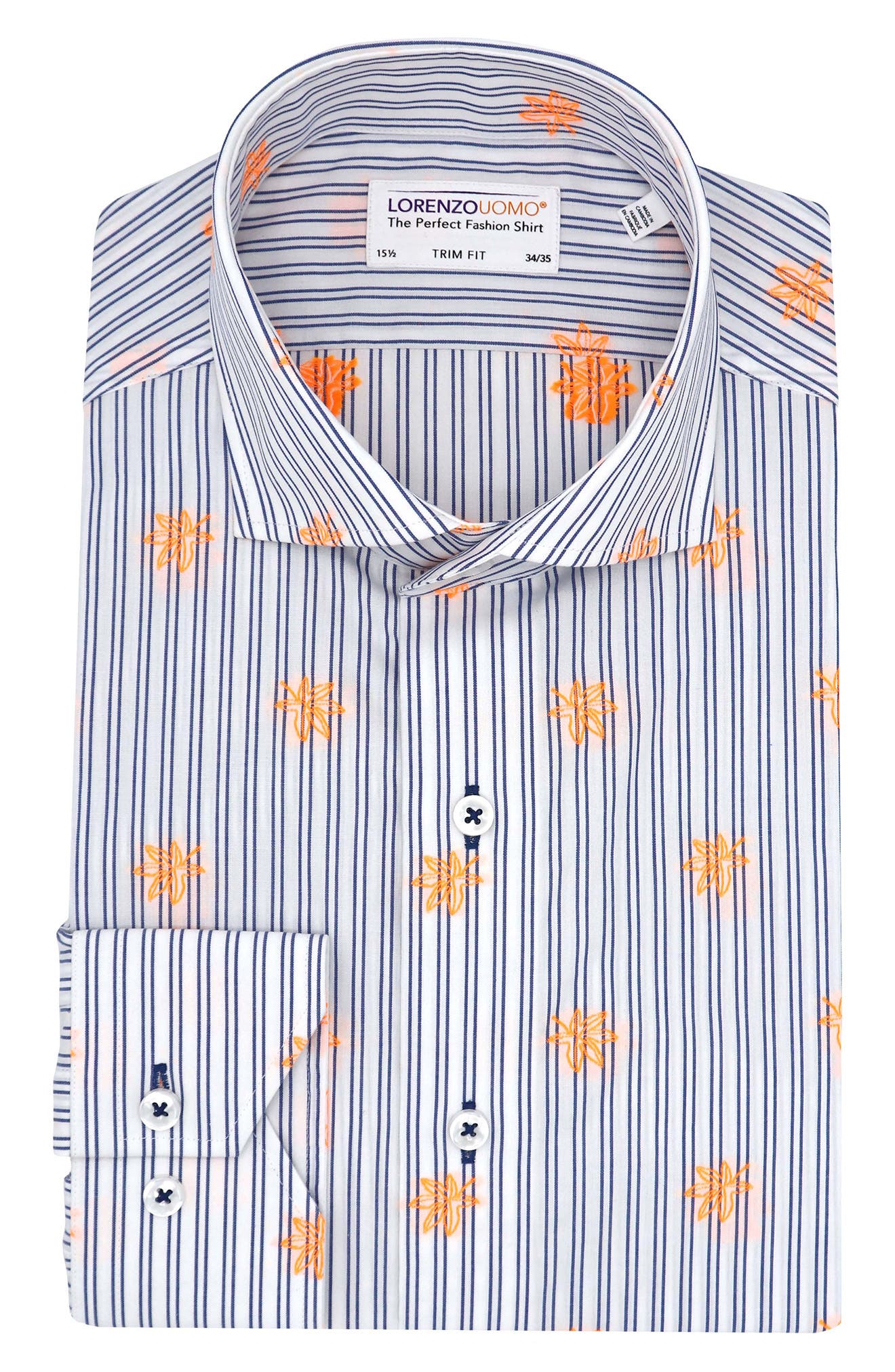 Lorenzo Uomo Trim Fit Stripe Neon Embroidery Dress Shirt