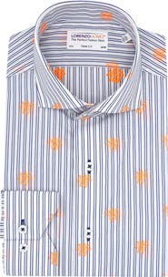 Lorenzo Uomo Trim Fit Stripe Neon Embroidery Dress Shirt