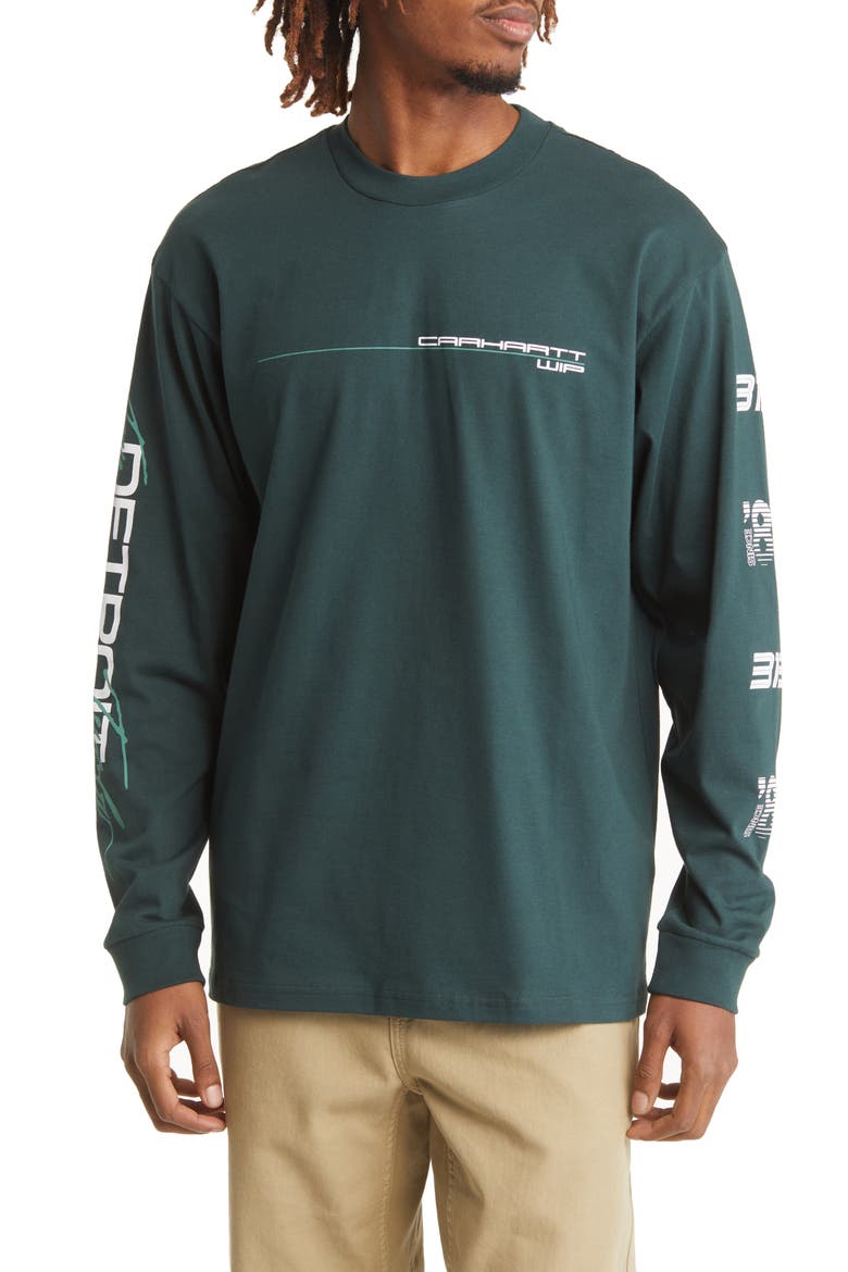 Detroit Turbo Long Sleeve Organic Cotton Graphic Tee, Main, color, JUNIPER