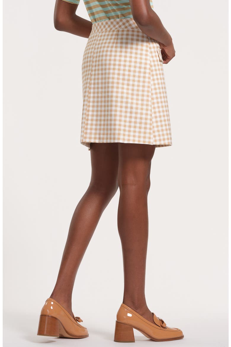 Gingham A-Line Skirt, Alternate, color, BEIGE/ WHITE