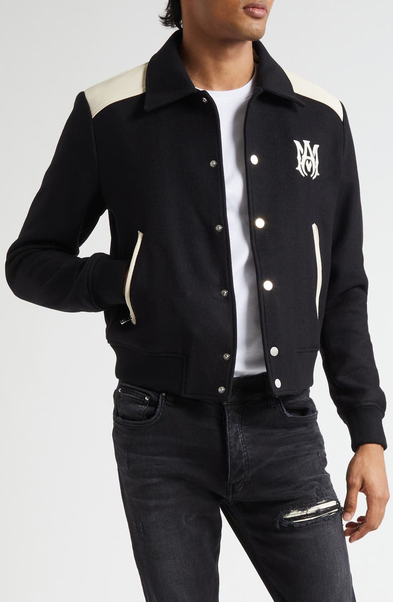 AMIRI MA Mixed Media Band Jacket, Main, color, Black