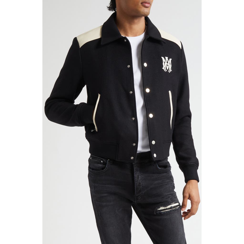 Amiri Tailored Wool And Leather Jacket With Zippered Pockets In Black
