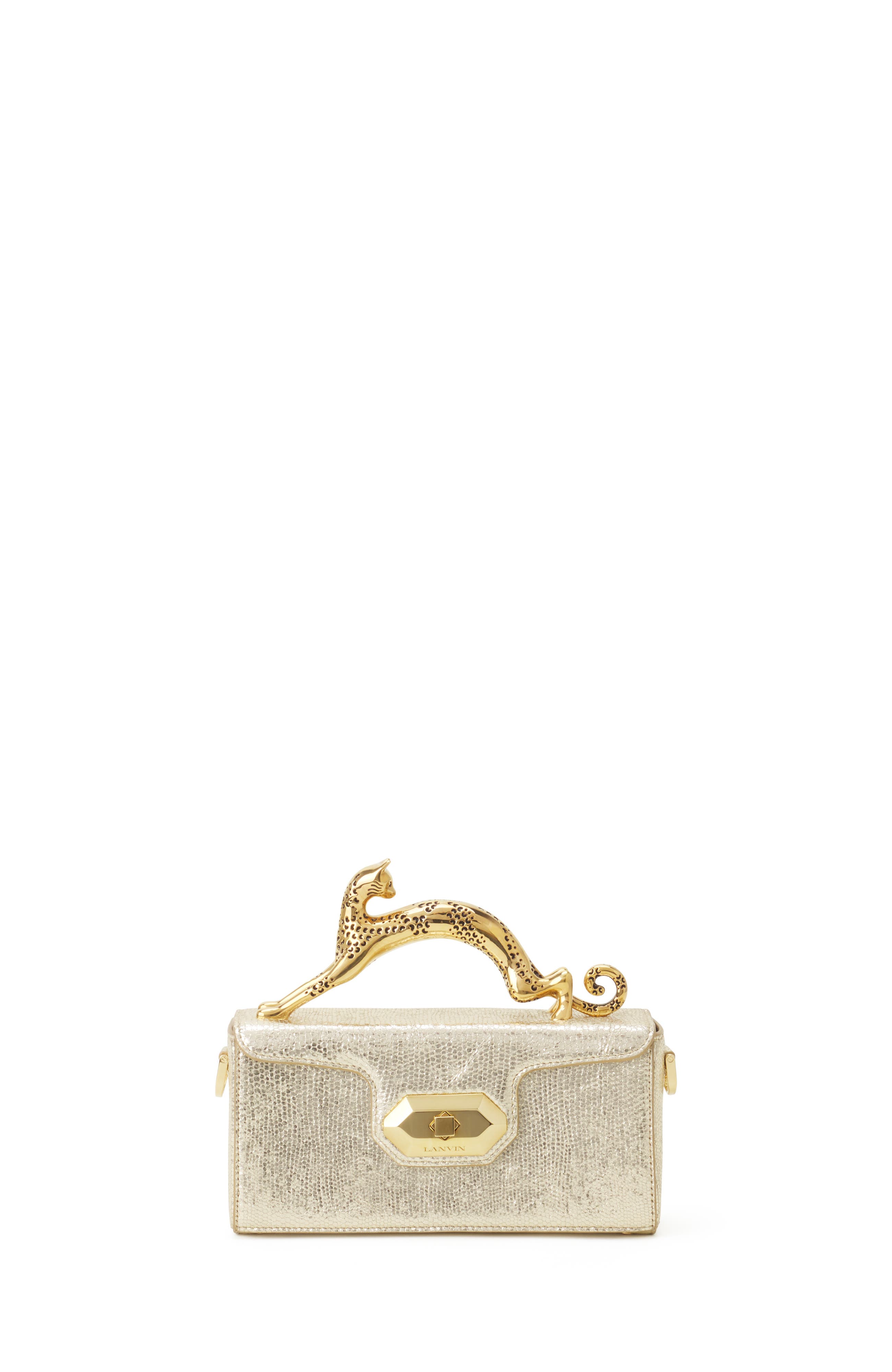 Pencil Cat Nano Bag In Crackled Metallic Leather, Main, color, Gold