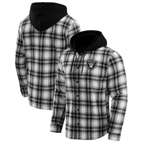 Men's NFL x Darius Rucker Collection by Fanatics Black Las Vegas Raiders Plaid Flannel Quilted Full-Snap Hooded Shacket